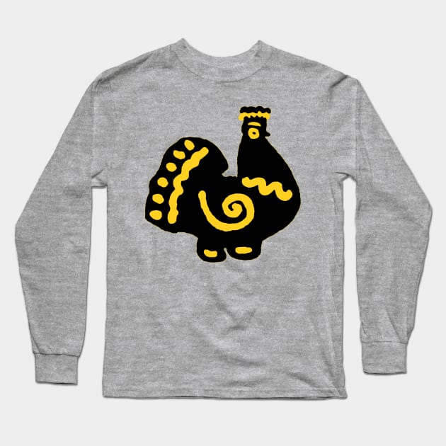 Black and Yellow Chicken Doodle Long Sleeve T-Shirt by katmargoli